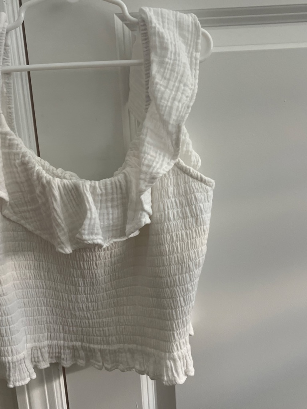 American Eagle Outfitters White Ruffled Smock Tank